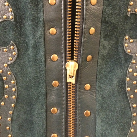 Linea by Louis Dell’Olio Suede Zip Jacket Green Embellished Studded XL - Picture 5 of 16
